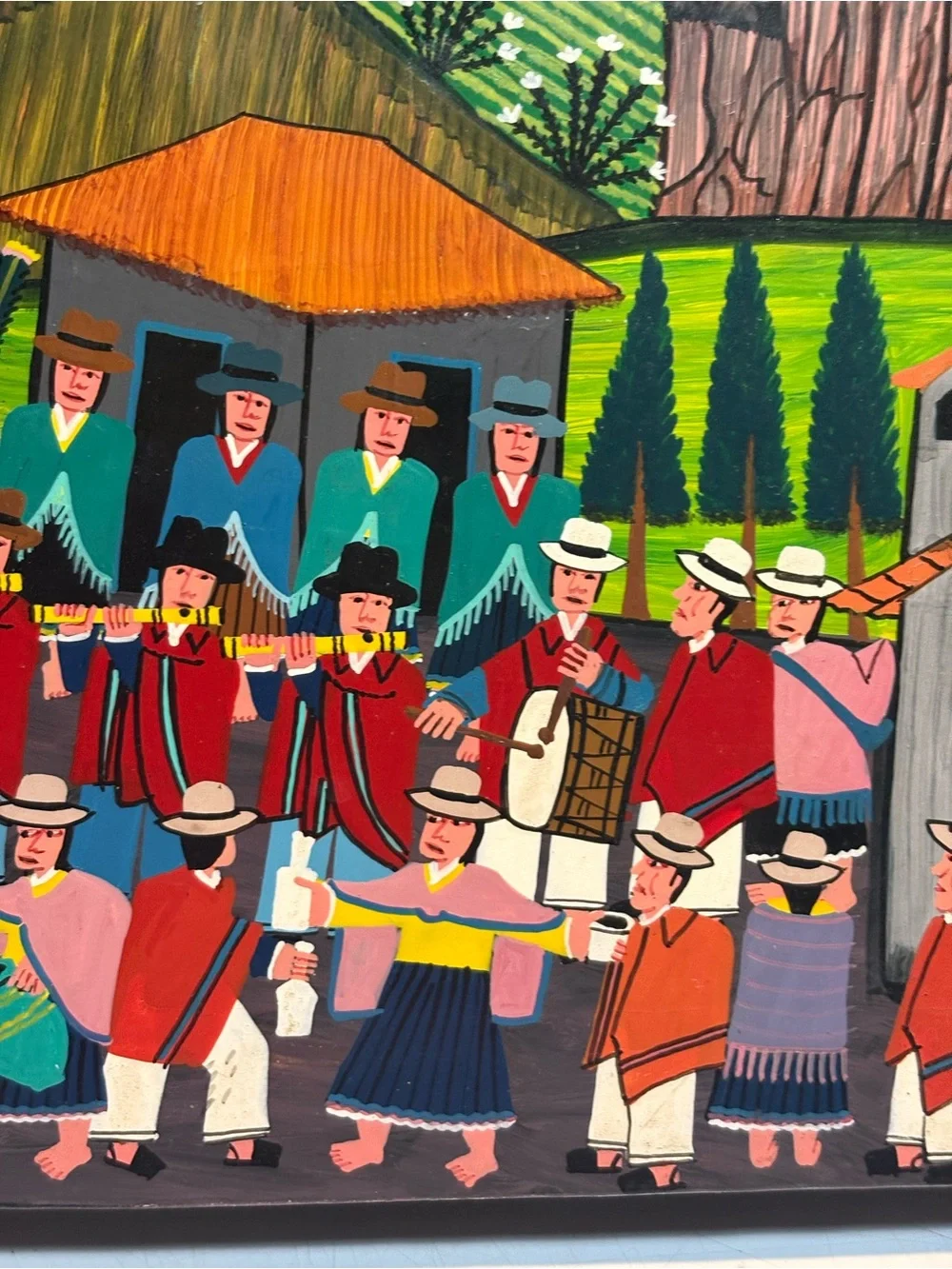 Tigua folk art traditional style of indigenous painting Andes mountains Ecuador